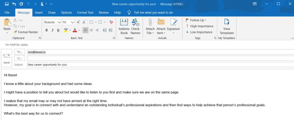 Email body for Outlook