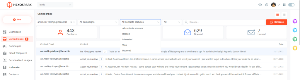 unified inbox filter