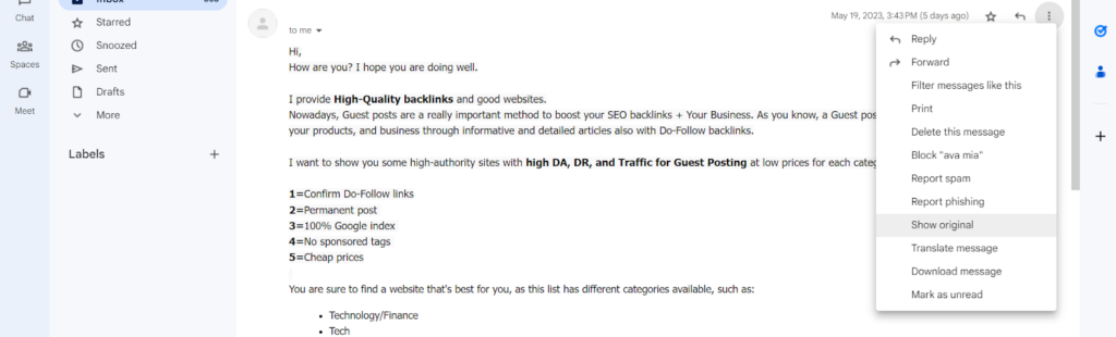 DKIM, SPF, and DMARC check via Gmail