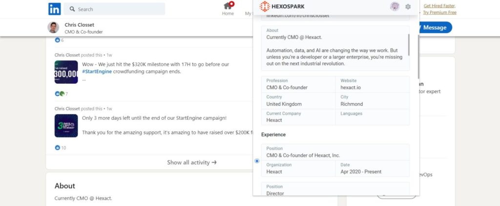 Hexospark extension for Linkedin
